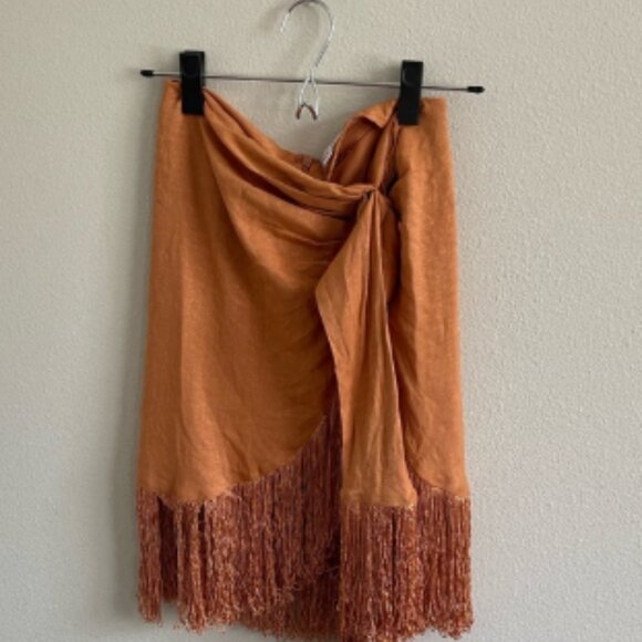 Fringed Orange Wrap Skirt Size S - Picture 1 of 6